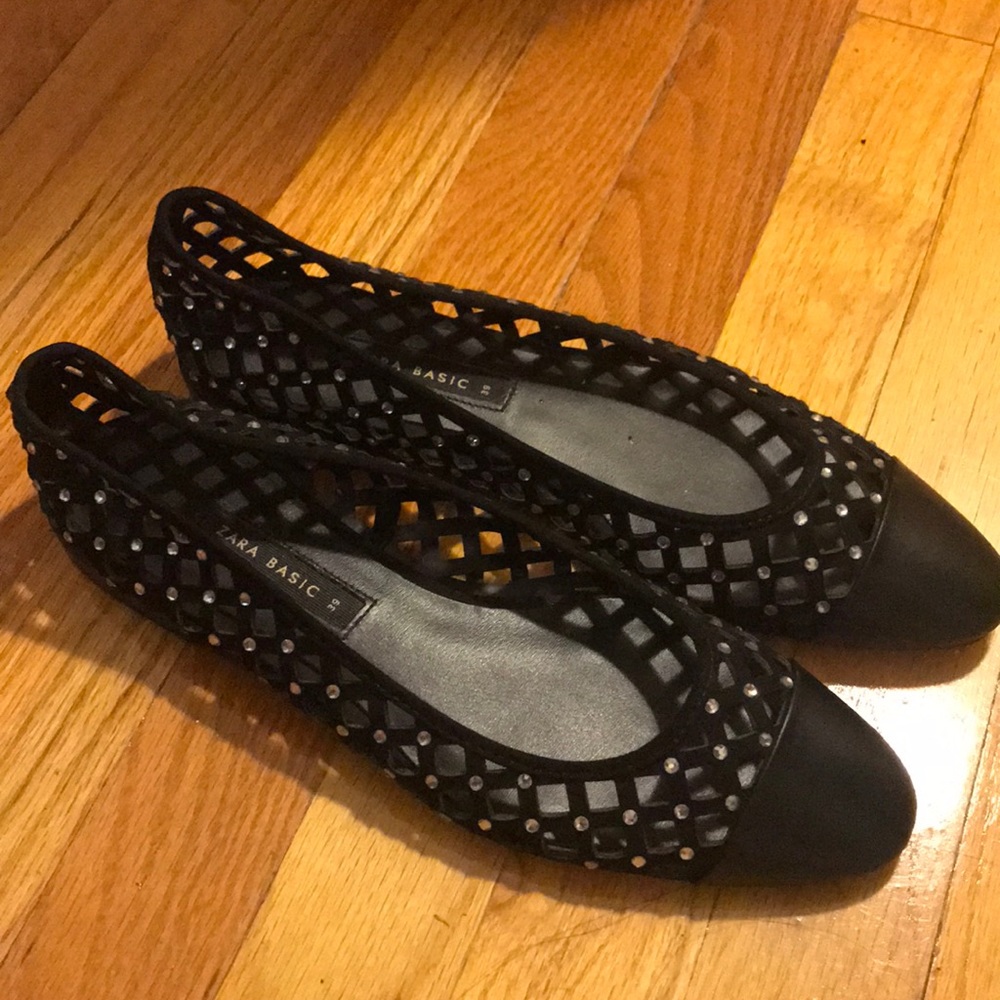 ZARA woven ballet flats with sparkly detail